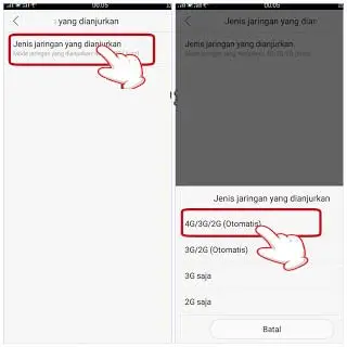 Pilih Jaringan Internet oppo