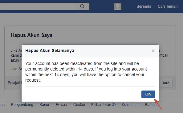 cara menghapus akun facebook