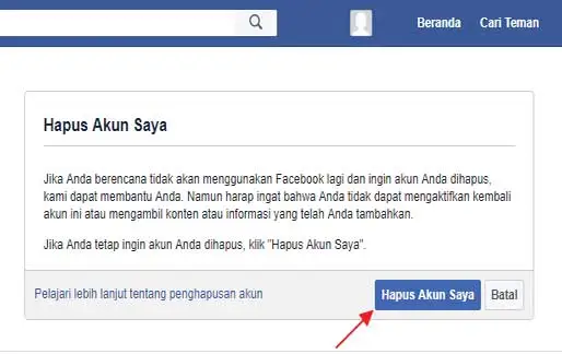 cara menghapus akun facebook permanen