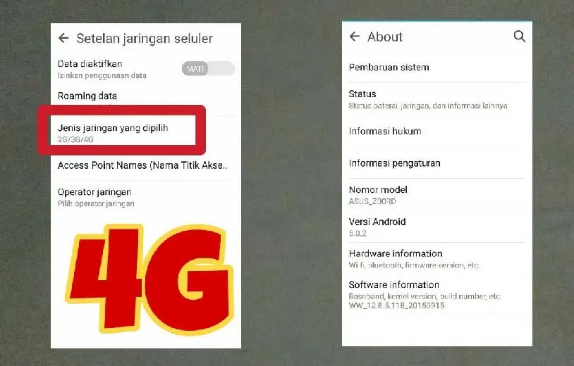 cara setting 4g di asus zenfone 2