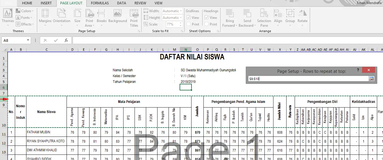 Cara Membuat Judul Tabel Berulang di Excel