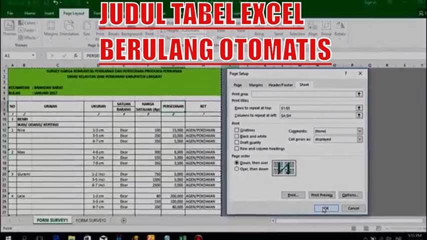 Cara Membuat Judul Tabel Berulang di Excel