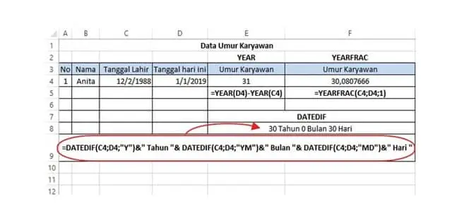 Cara Menghitung Umur di Excel