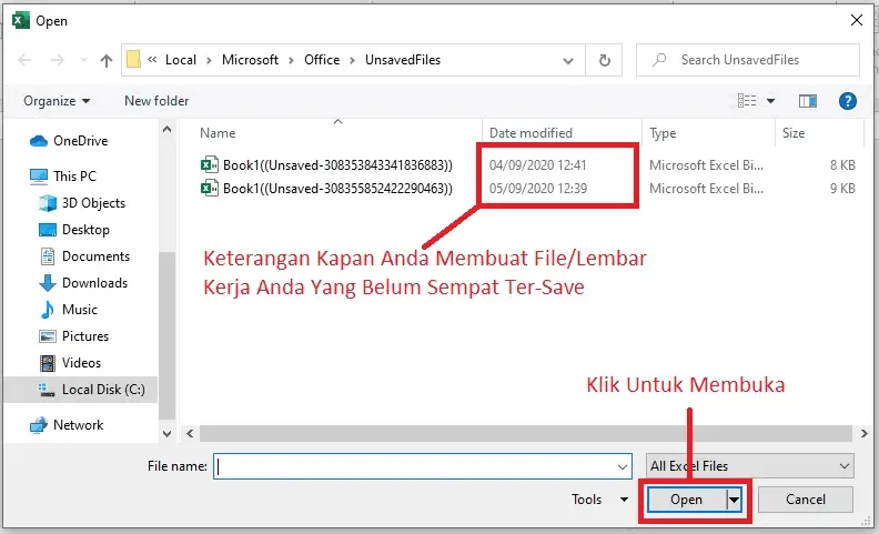 cara mengembalikan file excel yang sudah di save