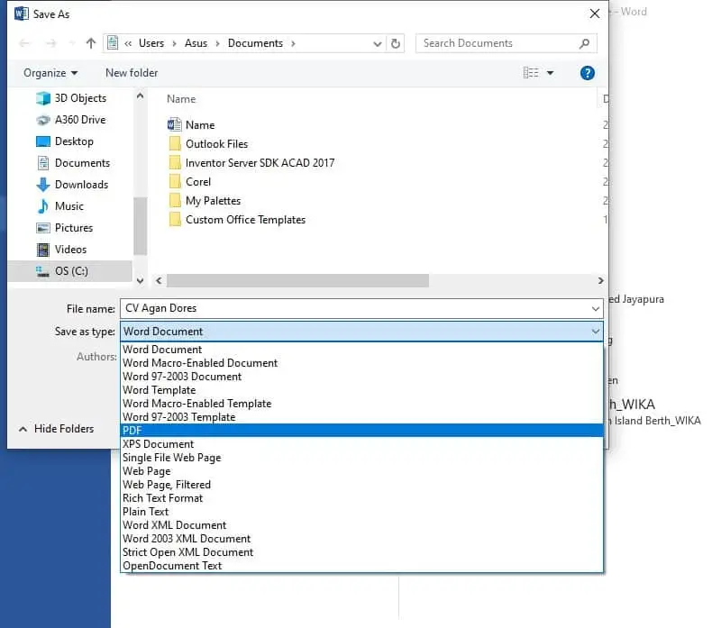 cara menyimpan word ke pdf