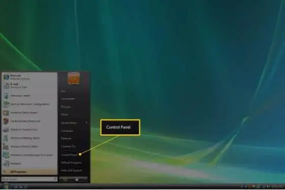 control panel windows vista