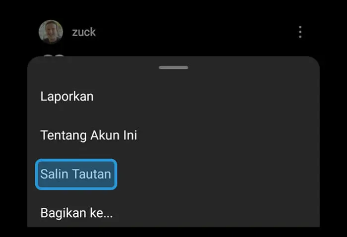 cara salin tautan ig